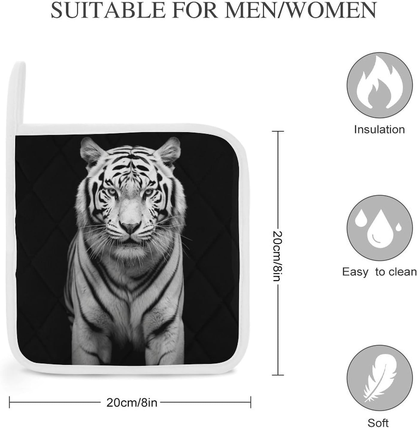 Black And White Tiger1 Polyester Heat Resistant Pot Pad Non Slip Anti Scald Hot Dish Mat Reusable Table Protector for Kitchen Hot Pot Mat Wear Resistant Heat Proof Table Pad for Countertop Dining Room