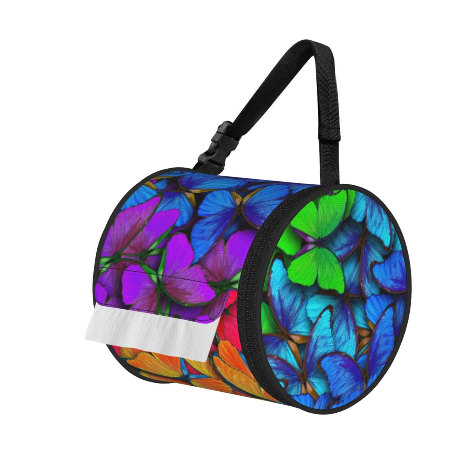 Colorful Butterfly Print Cylindrical Tissue Holder Bathroom Car Home Office Kitchen Decor Versatile