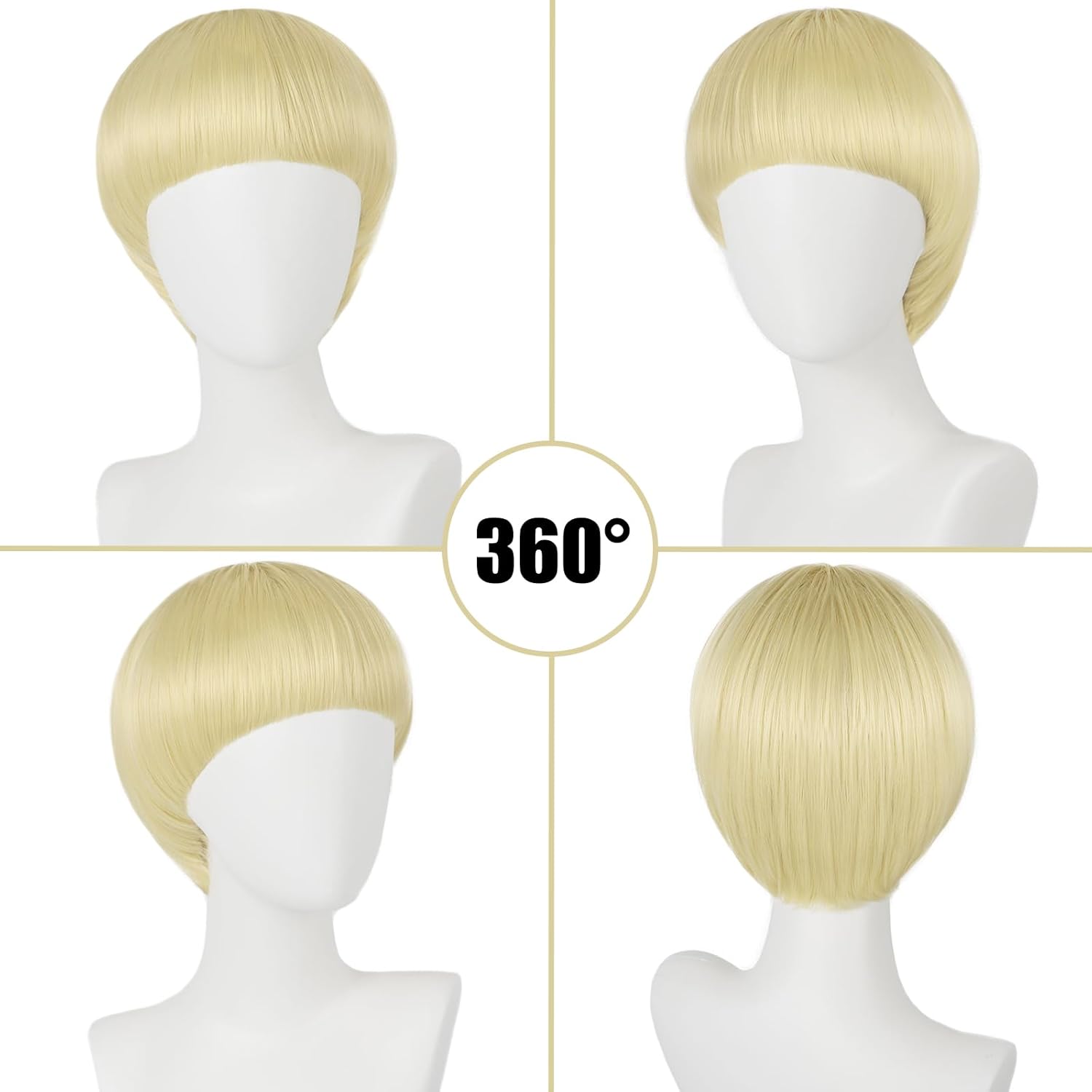 Blonde Mushroom Wig for Men and Women Costume 60s Bowl Cut Wig with Bangs for Daily Party Halloween Cosplay Anime(Blonde) - Image 3