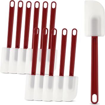 12 Pcs Silicone Rubber Spatula, Commercial Spatula 500 Fahrenheit Heat Resistant, Non Stick Heavy Duty Scraper for Kitchen Cook Mix Fry Spread Bake, Dishwasher SafeDeep Red and White,10 Inch