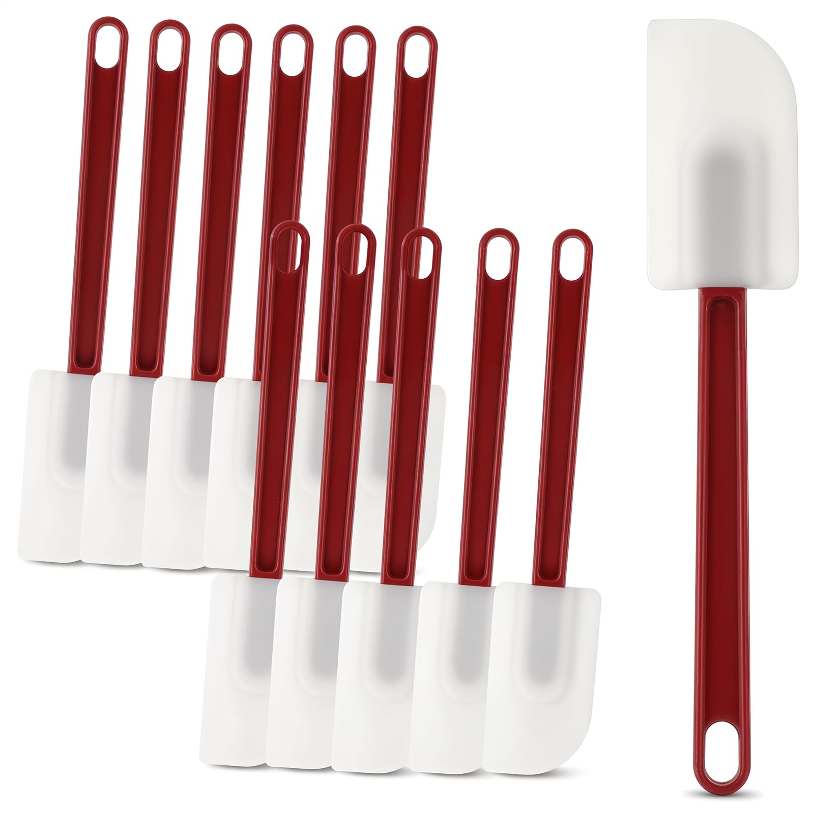 12 espátulas de goma de silicona, espátulas comerciales resistentes al calor, antiadherentes, resistentes al calor, para cocina, cocina, mezcla, freír, hornear, apto para lavavajillas (rojo profundo y