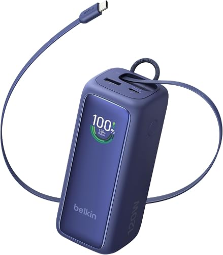 Belkin UltraCharge 22000mAh Power Bank, 120W with Retractable USB-C Cable