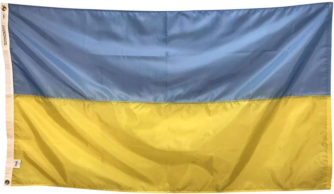 12x18" Ukraine Boat Flag - Durable and Fade Resistant All Weather Nylon, With Canvas Header and Brass Grommets, 4 Rows of Fly End Stitching, Made in the USA