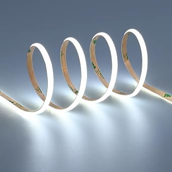TOPAI 12V Thin 5mm Dotless COB LED Strip 16.4ft White Under Cabinet Light | Narrow 6000K Tape Lights, 400 LEDs/M, No Dark Spots, Flexible Cuttable, Self Adhesive DIY Easy Install
