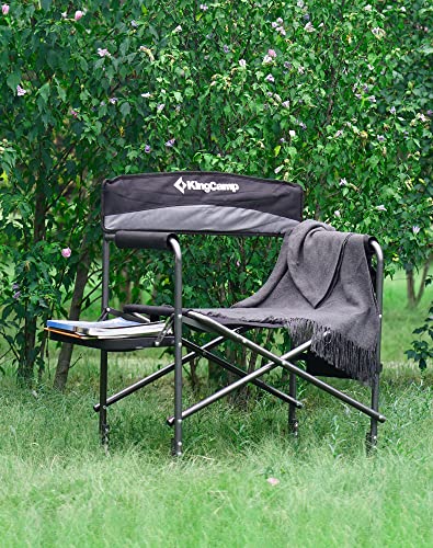 Kingcamp Folding Camping Chair, Heavy Duty Portable Directors Style With Side Table Carry Handle Storage Pockets For Outdoor Tailgating Sports Backpacking Fishing, One Size, Black/Mediumgrey #TOP1