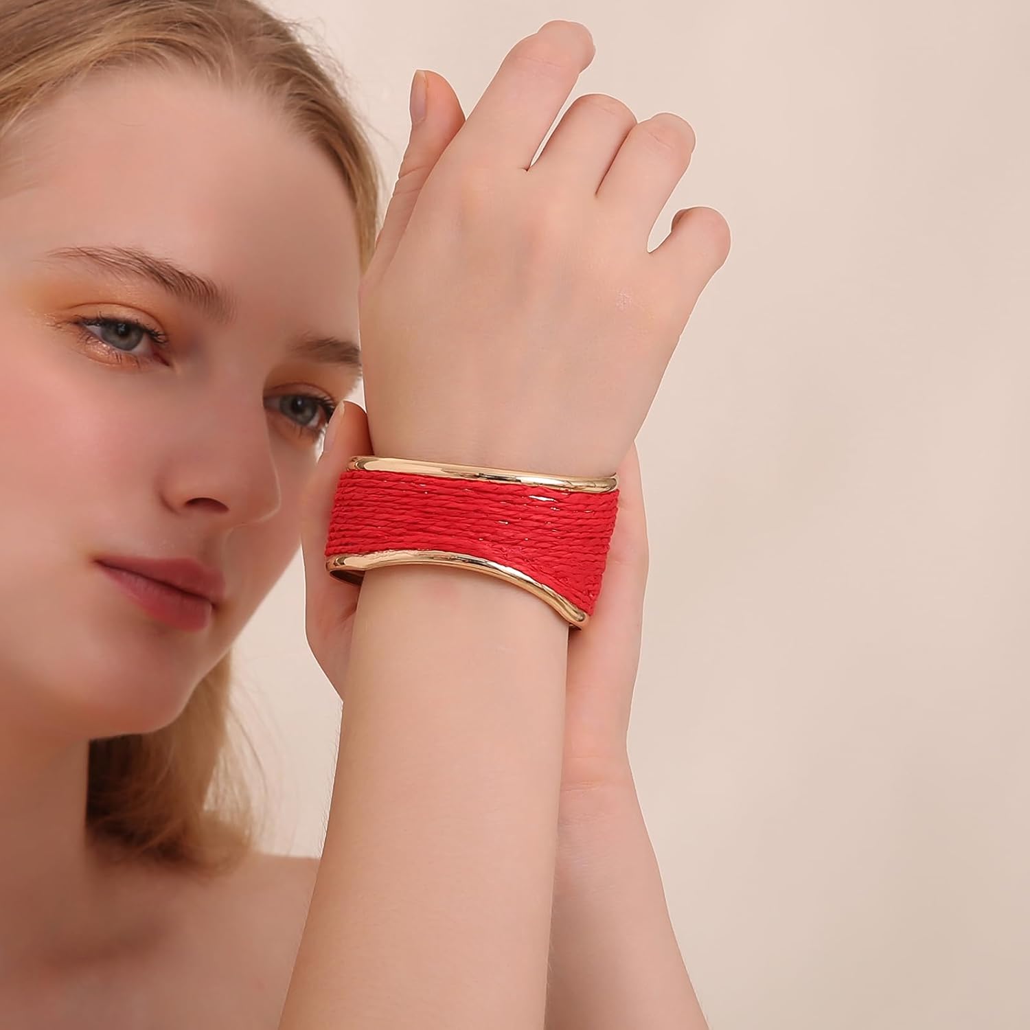 Raffia Irregular Wave Cuff Bracelet for Women, Chunky Bangle Wide Open Cuff Bangle Statement Bracelet - Image 3