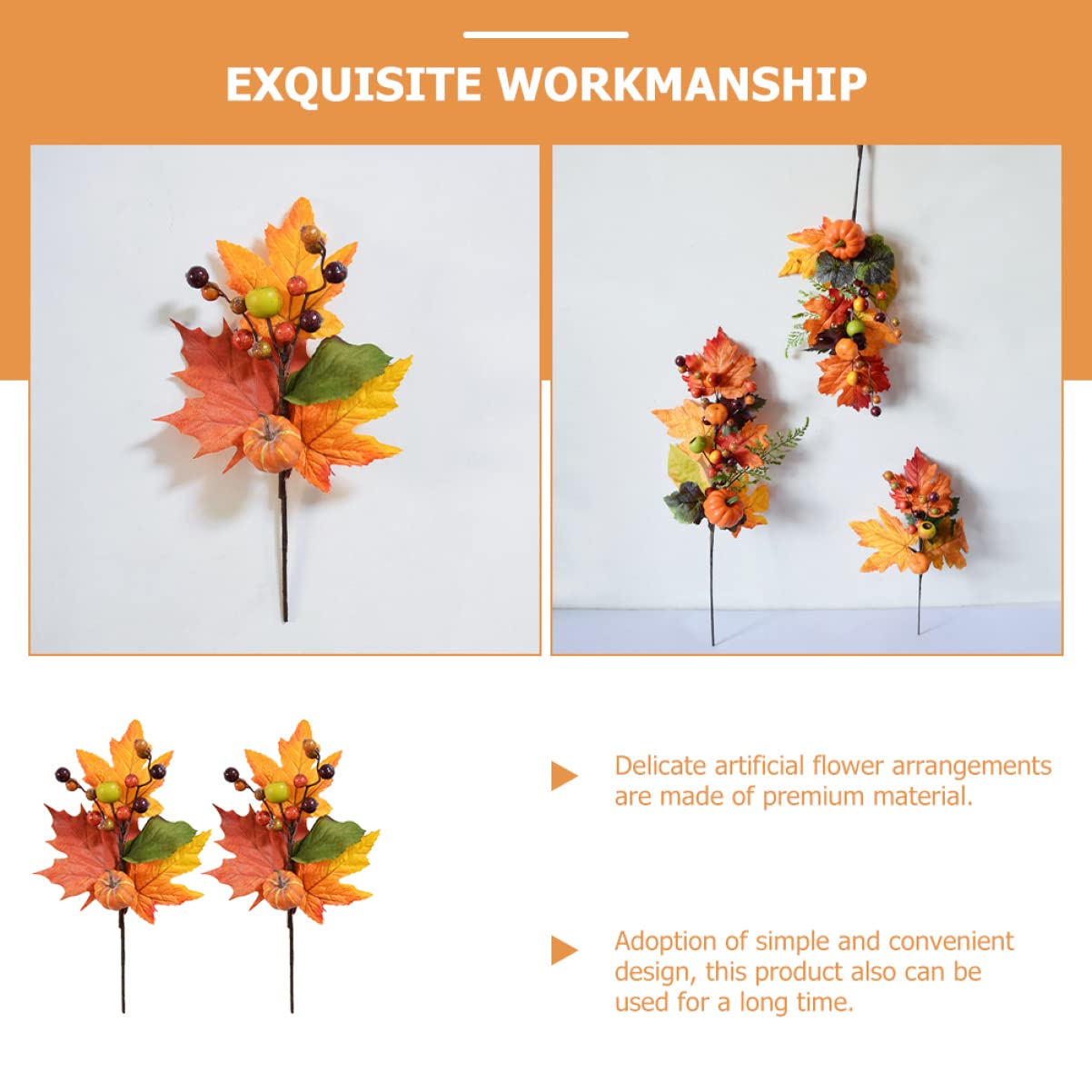 Gadpiparty Zweige Herbst 10 STK Faux-ahorn-kürbis Ahornblatt Fallen Künstlicher Kürbiszweig Ahornblatt-Bouquet Künstlicher Ahornblattzweig Thanksgiving-kürbiszweig Requisiten Seidenblume Herbst