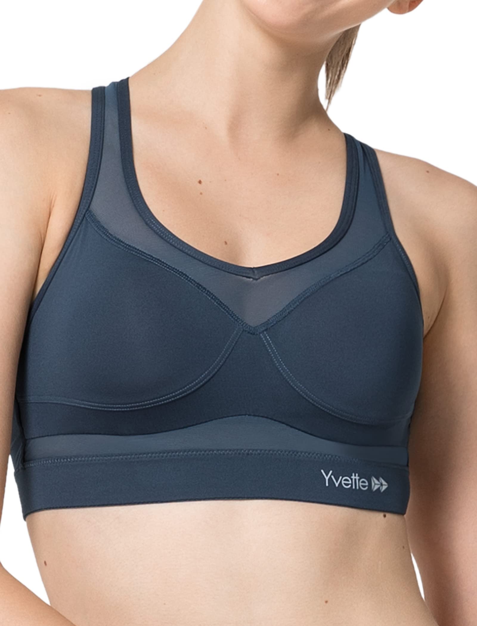 Yvette Sports Bra, Strong Hold, Mesh, Ringer Back, for Large Breasts, Without Underwire, Padded for Fitness, Running, Yoga