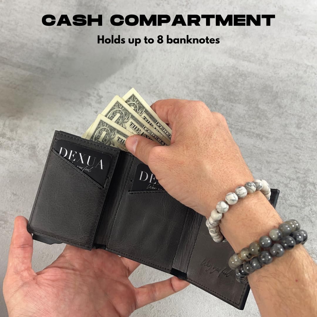 Mens Wallet, Genuine Leather Wallet with Pop-Up Card Holder, RFID Blocking, Total 10 Cards Capacity, Cash & Coin Compartments, Magnetic Closure, Gift Ready