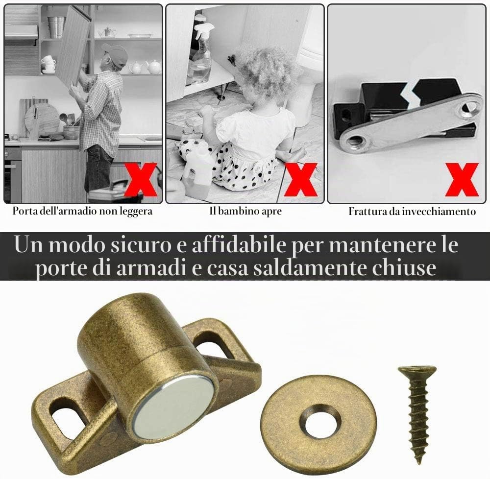 8 Pezzi Chiusura Magnetica, Lega di Zinco Chiudiporta Magnetico, per Ante, Armadietto, Armadietti, Cassetto, con 24 Viti(Bronzo)