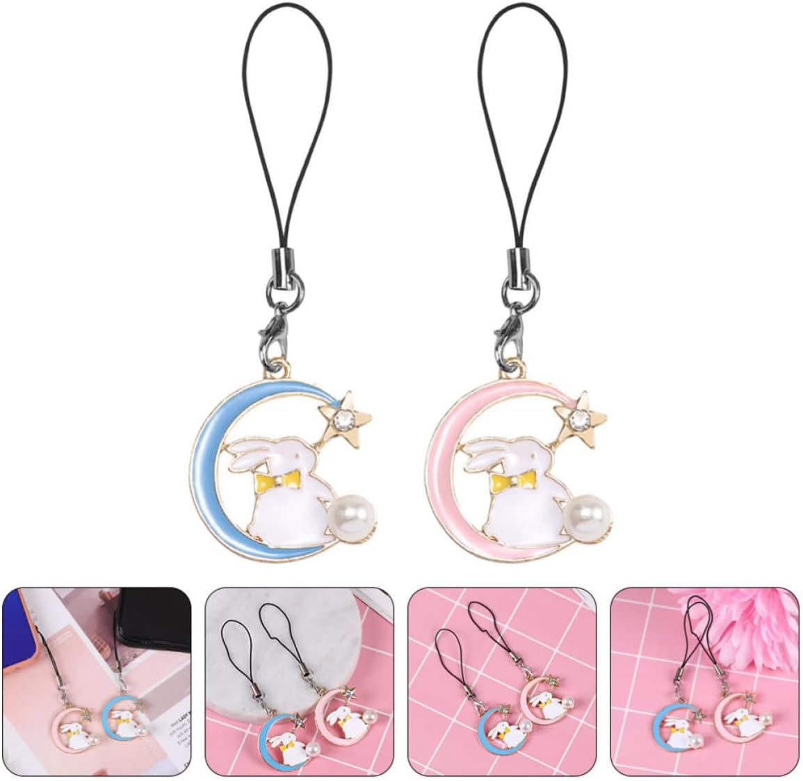 BESTYASH Xmas 2 Pcs Alloy Rabbit Phone Charm Cute Keychain Accessory image 4