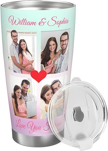 Miniatura 9 de Taza de café personalizada con tapa de foto de 20 onzas, regalos personalizados para el día de San Valentín, Día de la Madre, cumpleaños para