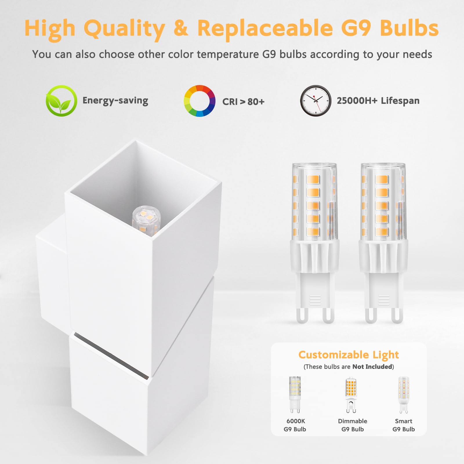YindaLux 2 Pieces Indoor Wall Light 8 W, Up and Down Wall Lamp with Interchangeable G9 LED Bulb - Image 4