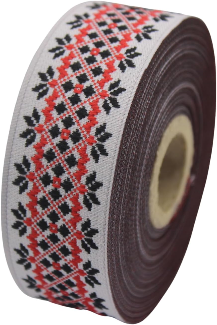 11 Yards Spool 1.1" Wide Red and White Lithuanian Folk Jacquard Ribbon Trim Craft Supplies Woven Border Sewing Trimming Ideas 28113
