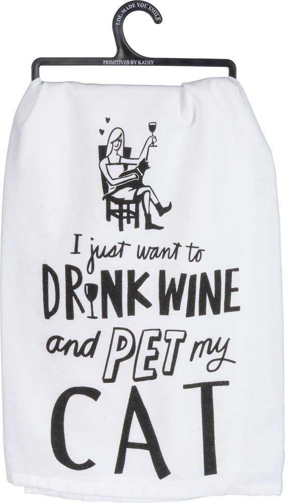 Toalla de cocina de algodón Bebe Vino y Gato, ideal para decorar tu hogar con humor