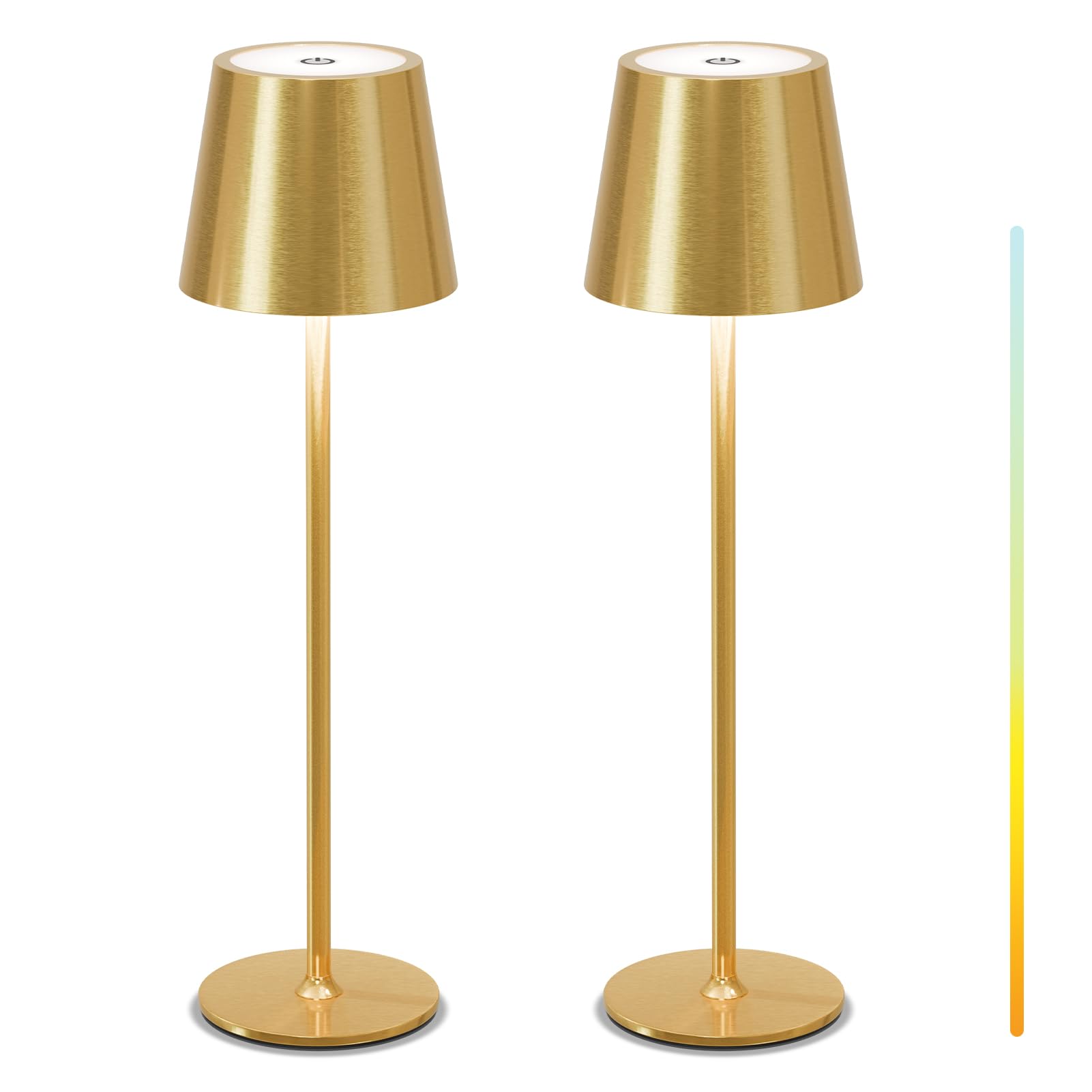 MALUX LED Tischlampe Kabellos 2 Stück Touch Dimmbare 2700K-4000K Metall IP44 Wasserdicht, USB-C Aufladung, 8-15h Akkulaufzeit Tischleuchte für Garten Esstisch Schlafzimmer Balkon Hotel (Gold)