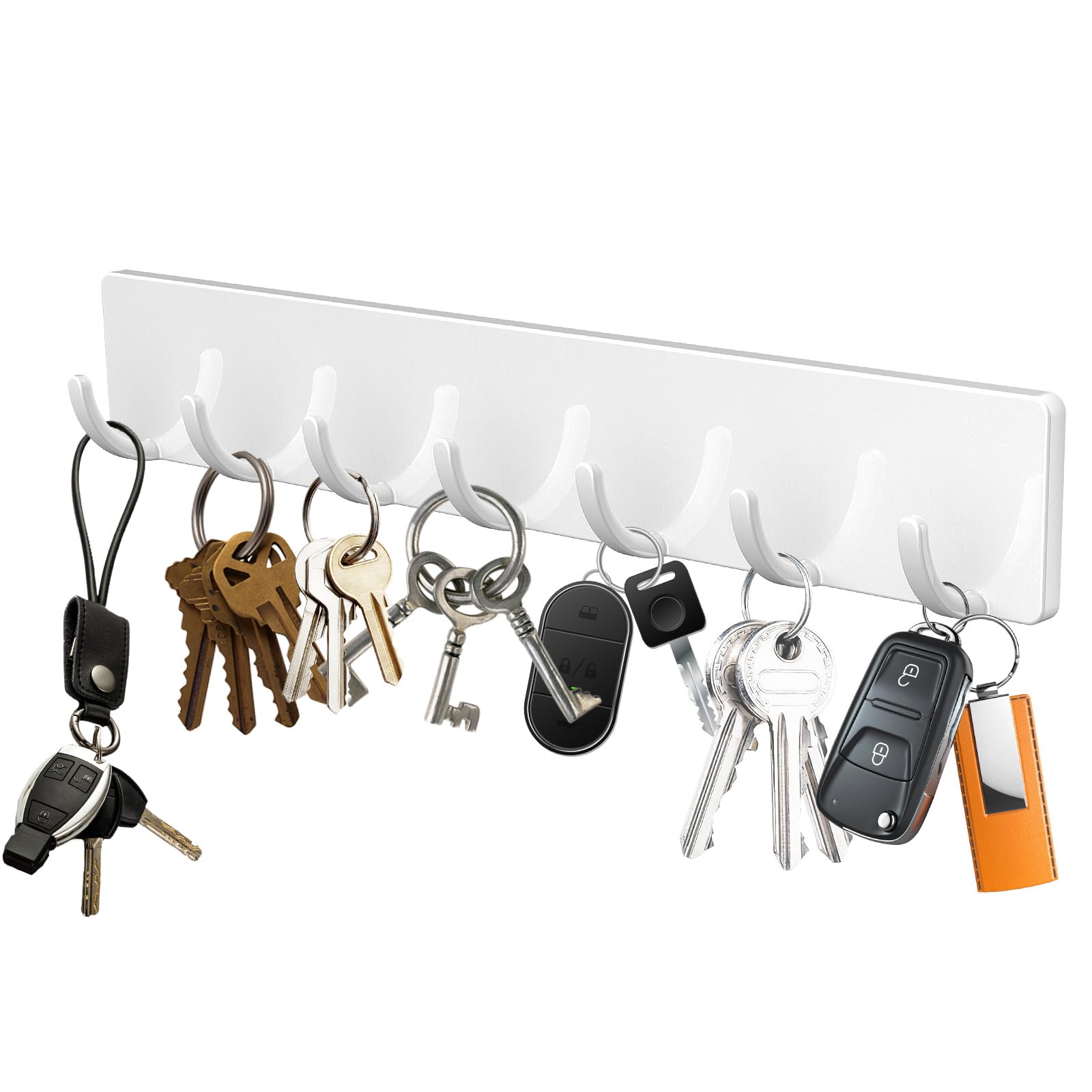 GeeRic Key Holder for Wall, Adhesive Wall Key Hooks, 7 Hooks Key Rack for Wall, Key Hangers for Wall Décor Living Room, Kitchen, Office White