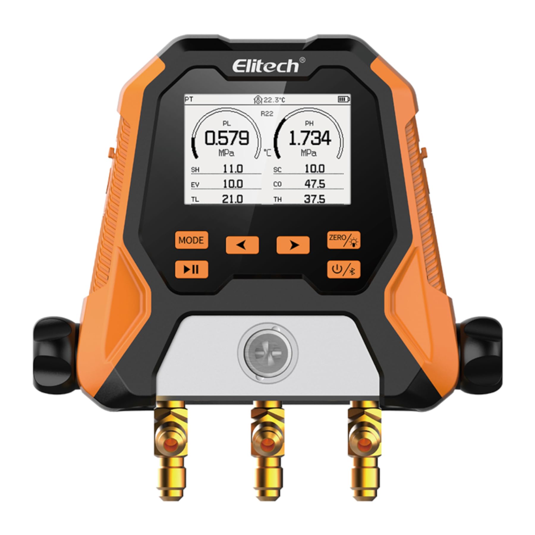 Elitech MS-810S - Manómetro digital inteligente de 2 vías, grupo manométrico Bluetooth para aire acondicionado, 140+ refrigerantes, kit de medición de temperatura/presión/vacío con tubos y pinzas en
