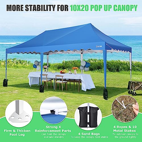 Image of HOTEEL 10x20 Pop Up Canopy Tent, Easy Up Outdoor Party Tent with Wheeled Bag & Curled Edge, Canopy Event Tents for Parties, Wedding, Backyard, Camping, Blue