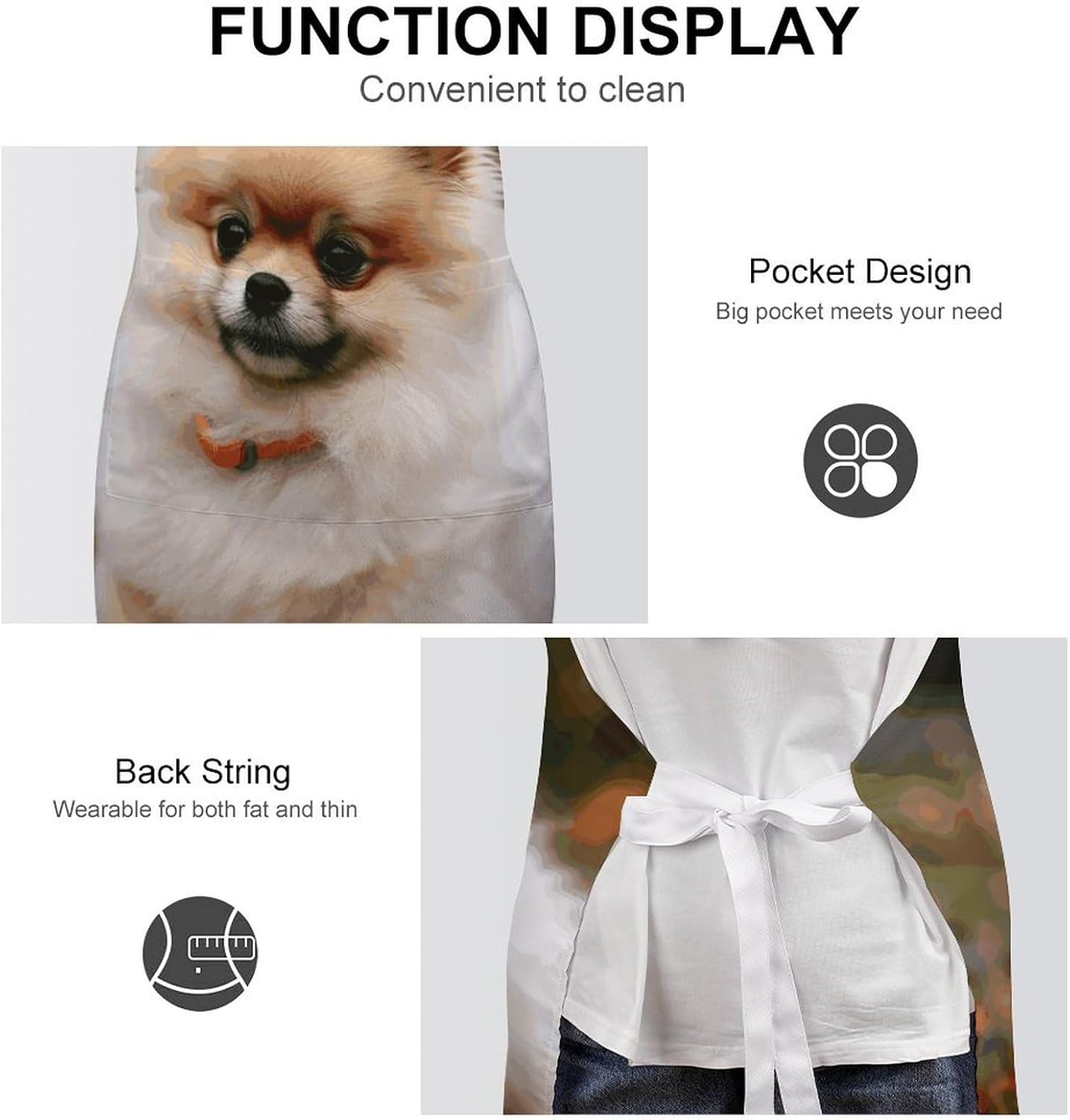 Short Haired Pomeranian Dog Apron Adjustable Chef Apron with Pocket for Men Women Waterproof Bib Apron Durable Cooking Apron for BBQ Baking Kitchen Cooking Apron