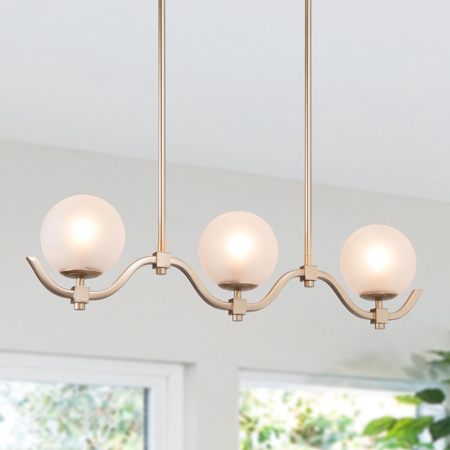 LOG BARN 30'' Gold Kitchen Island Lighting, 3-Light Modern Farmhouse Pendant Lights with Frosted Glass Shade, Linear Chandeliers Light Fixtures for Dining Room