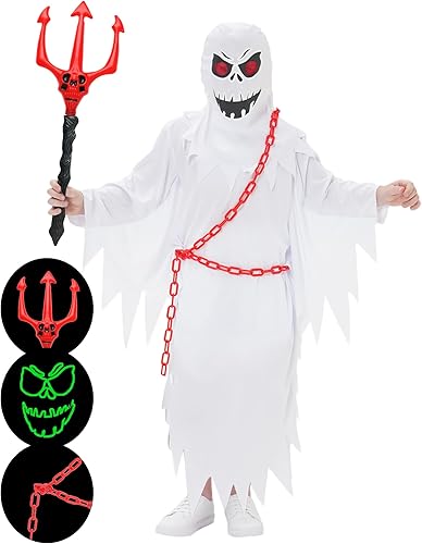 Disfraz de fantasma de Halloween para niños y niñas, disfraz de fantasma blanco, capa de abucheo, cosplay de dulce o truco