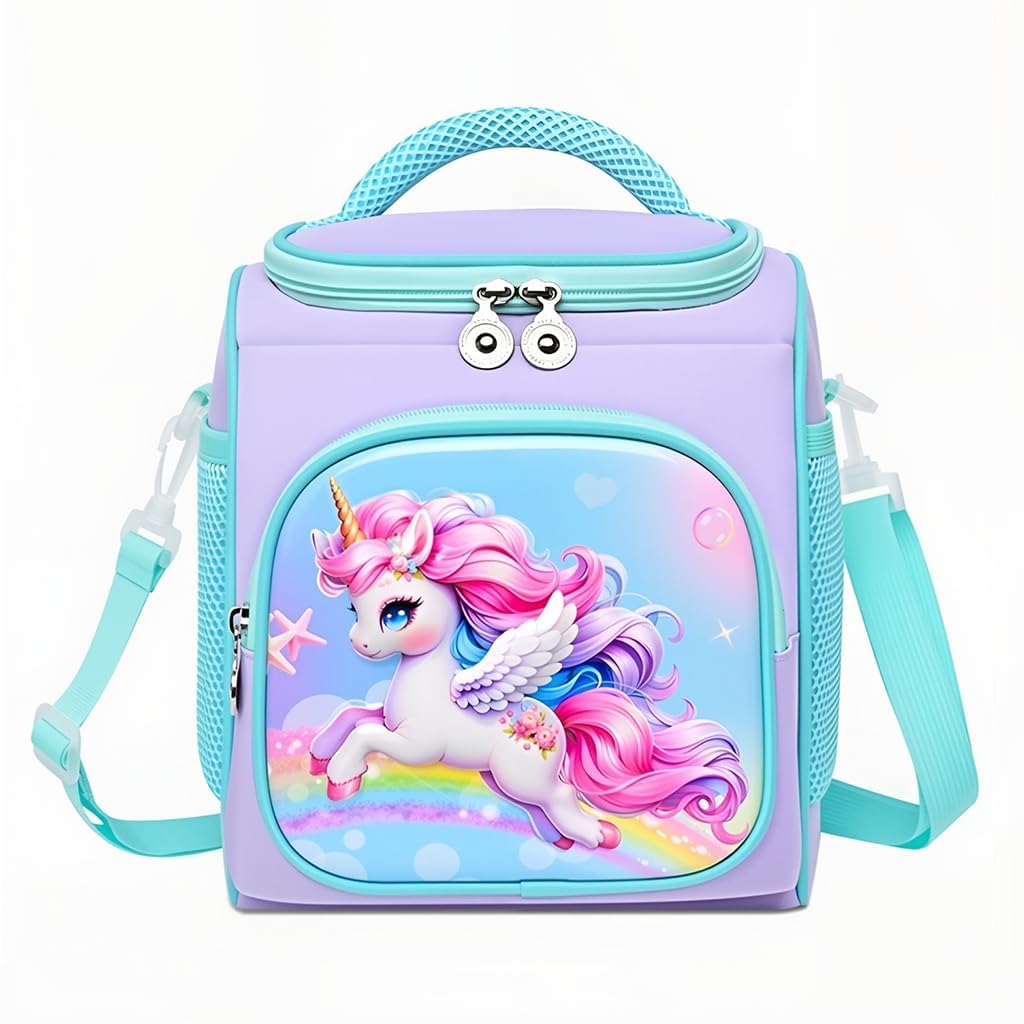 Unicorn Insulated Lunch Bag for Kids | Cute School Tiffin Bag with Shoulder Strap | Waterproof, Leakproof & Lightweight Lunch Tote for Girls