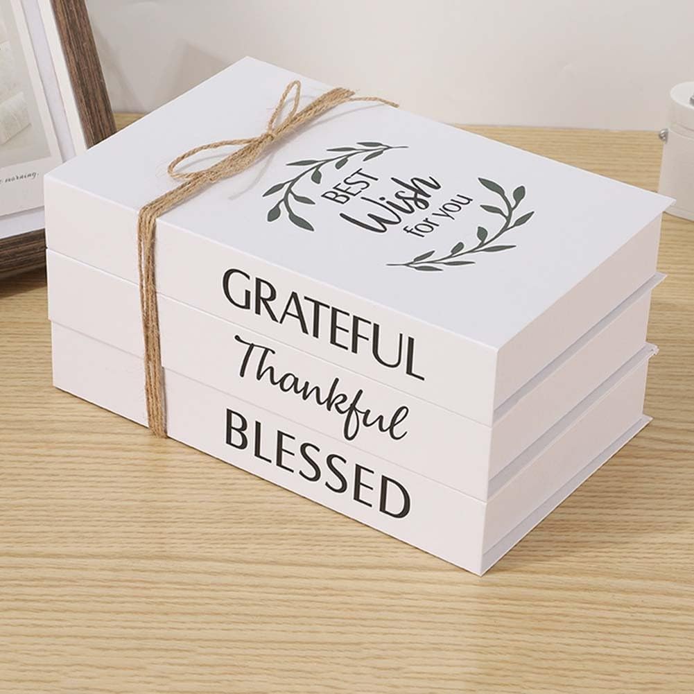 3pcs Decorative Faux Books Set for Home Aesthetic, Rustic Decorative Folding Books, White Simulation Fake Hollow Book Ornaments for Home, Office, Shelves, Coffee Tables, Mantel, Bookshelf (Wish)