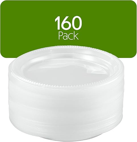 Miniatura 7 de PLASTICPRO Paquete de 160 platos de plástico transparente de 9 pulgadas, paquete a granel, platos de plástico desechables duraderos para fiestas,