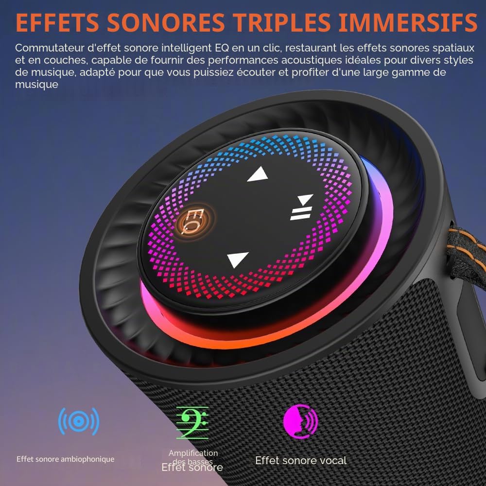 Enceinte Bluetooth Portable, 80W Peak Haut-Parleur sans Fil avec Basses Profondes, Son Stéréo 360°, Autonomie 24h, Poignée Confortable, Lumières LED, Appairage Double TWS pour Maison, Fête, Extérieur