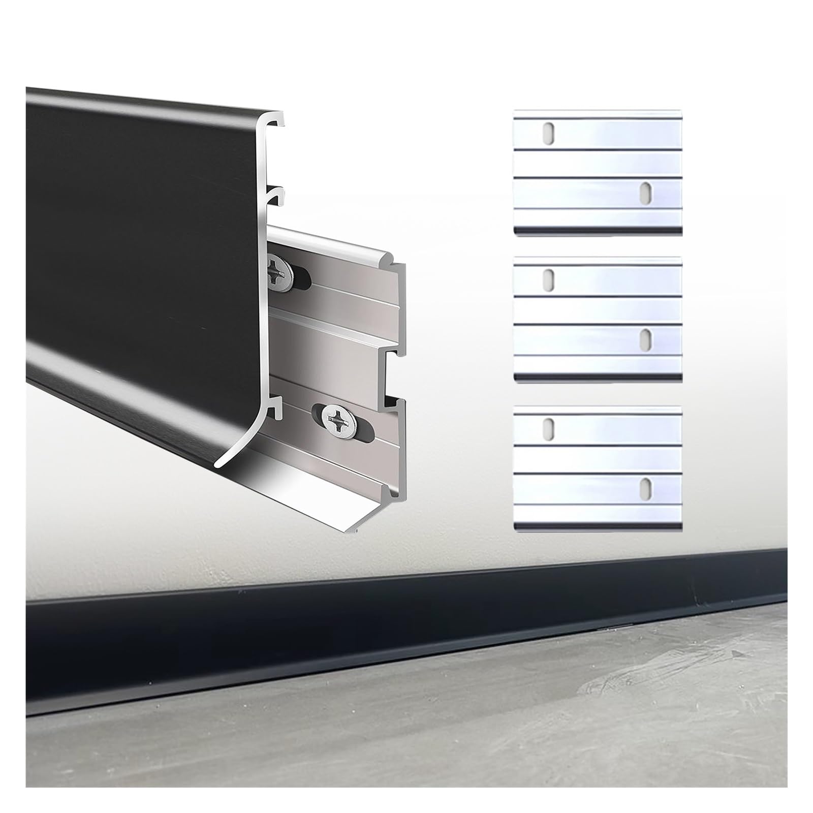 Bezszwowe aluminiowe listwy przypodłogowe do domów mobilnych – wodoodporna czarna listwa przypodłogowa, długość 4,1 stopy do werandy i tarasu(4pcs)