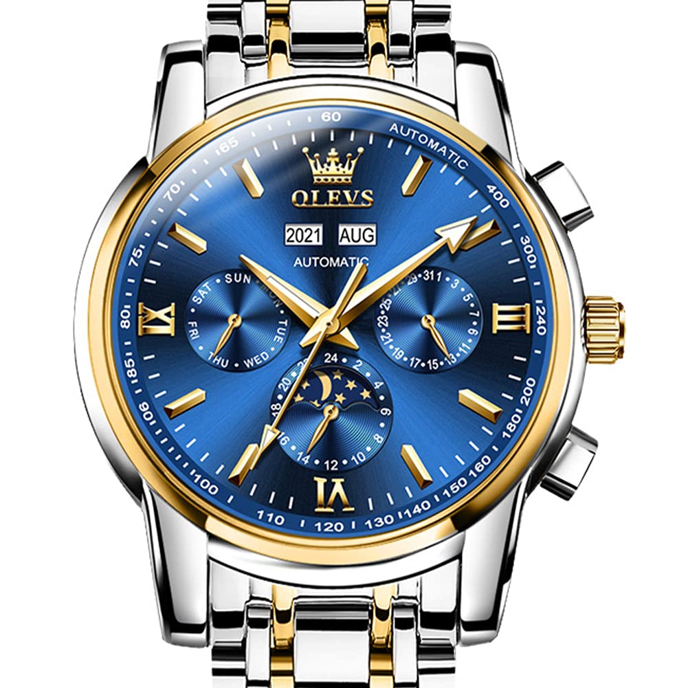 OLEVSAutomatic Watches for Men Tourbillon Self Winding Mechanical Luxury Business Stylish Stainless Steel Strap Luminous Waterproof Wrist Watch