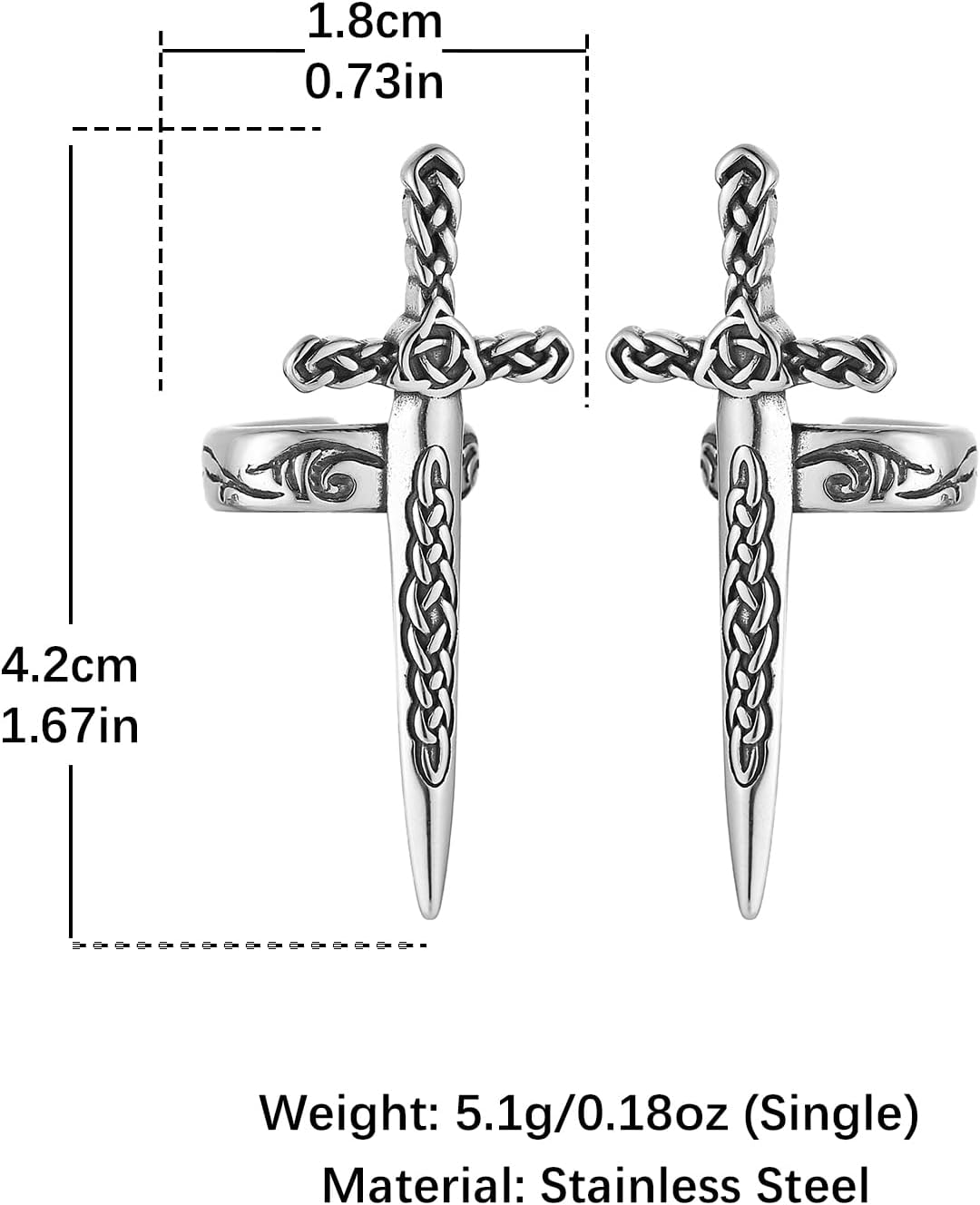 HZMAN Ear Cuff Earrings for Women Vintage Gothic Sword Earrings Stainless Steel Ear Cuff for Non Pierced Ears Clip on Cartilage Earring - Image 6