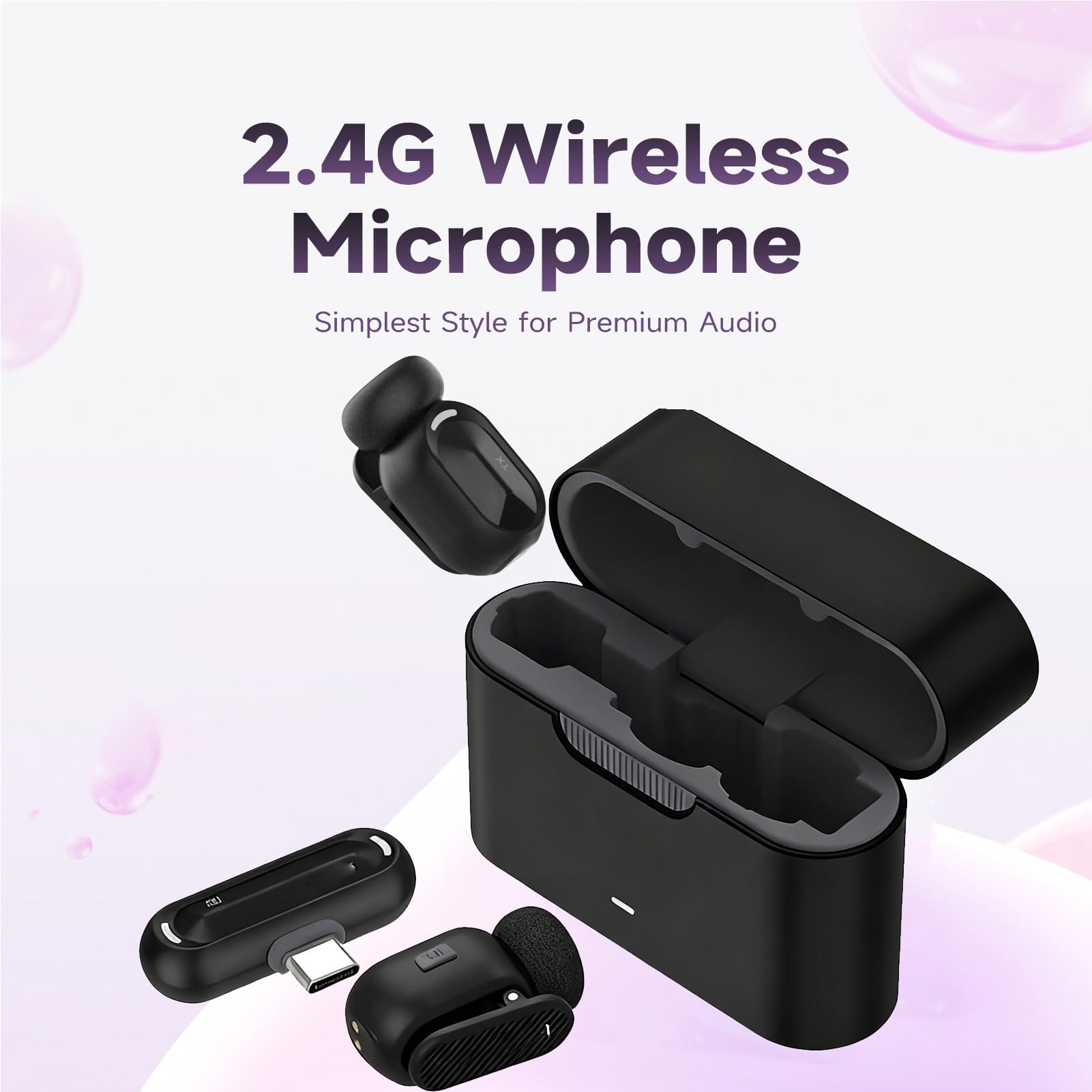 Andoer Micrófono Solapa para Grabación Vídeo, Micrófono Lavalier Inalámbrico con Reducción Ruido AI, Alta Fidelidad 48 KHz/24 bits, Transmisión en Vivo, Entrevistas