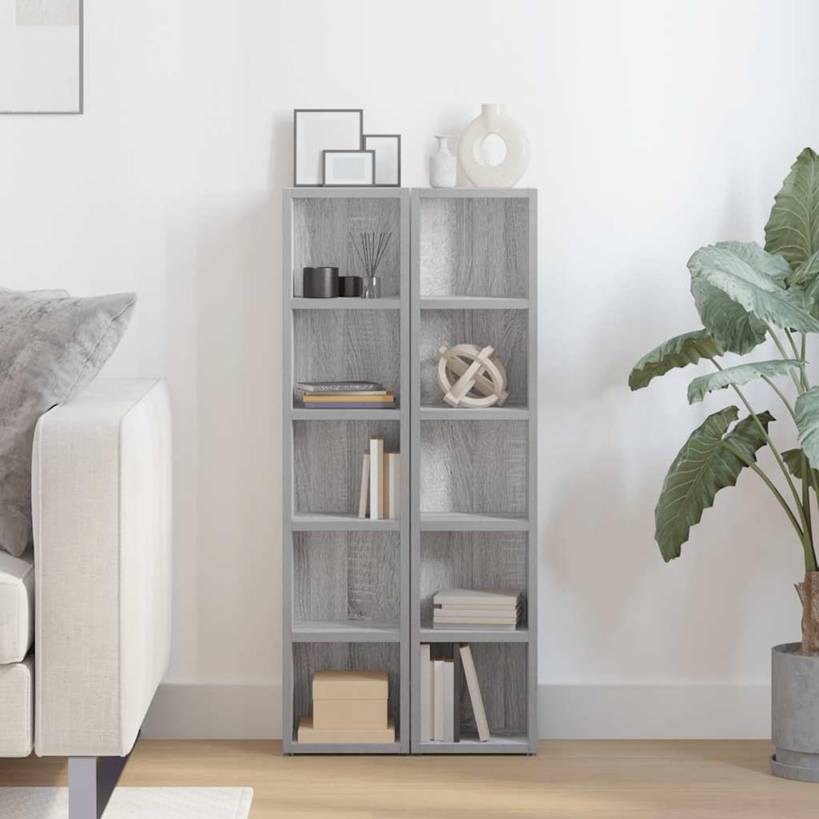 Gecheer Mobili Porta CD 2pz Grigio Sonoma 21x16x93,5 Legno Multistrato