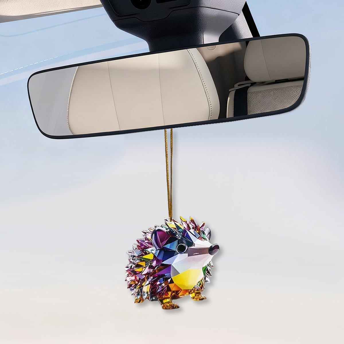 Craedli Cute Hedgehog Car Rear View Mirror Charm, 2D Flat Acrylic Colorful Christmas Tree Decoration Car Rearview Mirror Pendant, Auto Interior Ornament Hanging Accessories for Window, Wall (Hedgehog)