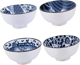 Luxshiny 8 Peças Tigela De Arroz Kit De Flores Para Presentes Azuis Conjunto De Sorvete Tigelas De Mistura De Cerâmica Estilo Japonês Tigelas De Sopa De Cerâmica Louça De Cerâmica Tigela