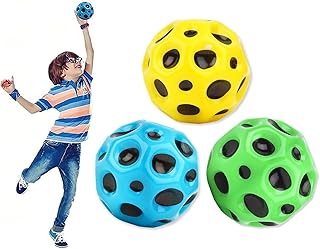 كرة القفز أسترو جمب، بتصميم فضائي، كرة قفز صغيرة بقفزات عالية، مصنوعة من المطاط، مثالية لحفلات الأطفال، من تشاوسا، عبوة من 3 قطع (أصفر+أخضر+أزرق)
