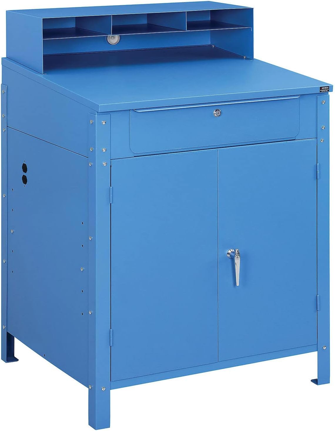 Global Industrial Shop Desk w/Lower Cabinet, Pigeonhole Compartments, 34-1/2"W x 30" D x 51-1/2"H, Blue
