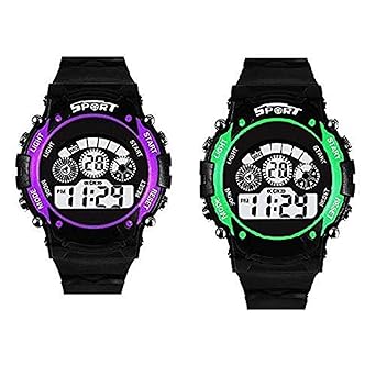 Rozti Children Casual Led Sports Digital Silicone Strap Sport Watch Kids School Gift {Purple Green}