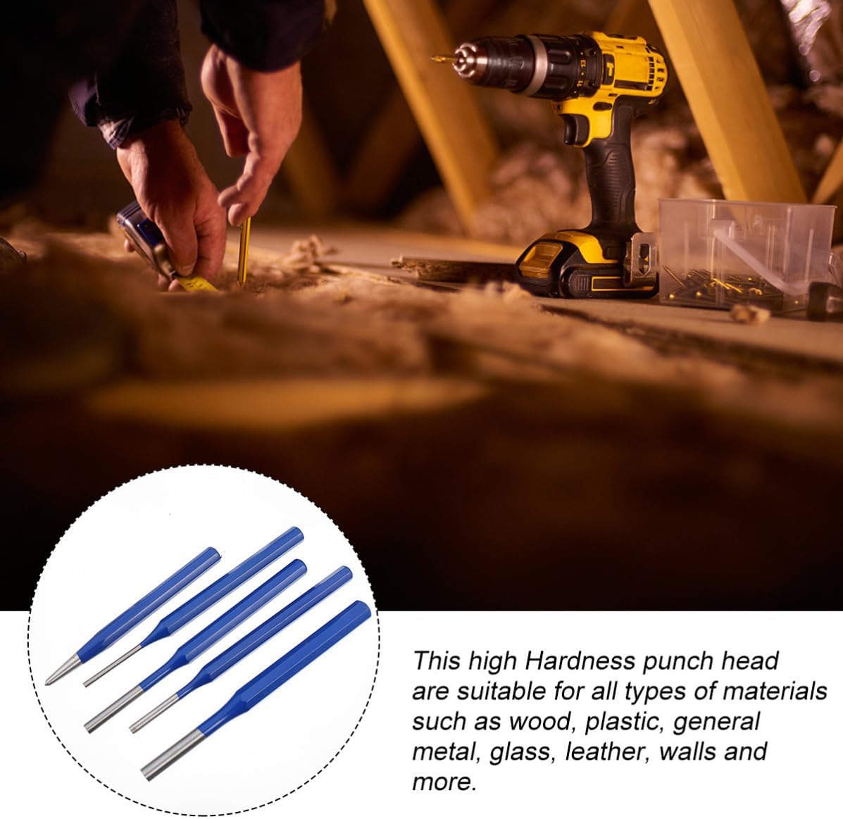 5pcs Pin Punch Set Woodworking Center Punch Tool with Modified Parabolic Striking End and Maximum Durability Made of Chromium Vanadium Steel for Precision Alignment