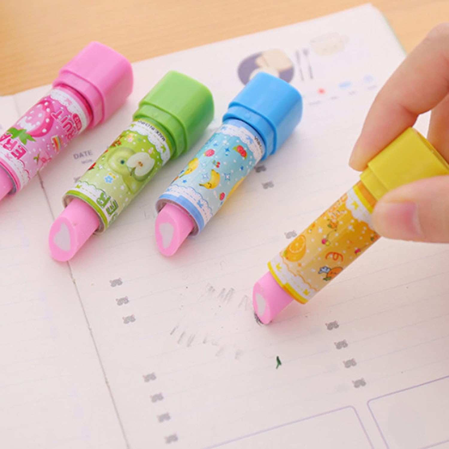 12 Pcs Fruit Lipstick Style Pencil Erasers Lipstick Style Rubbers Retractable Erasers for Party Favors Stocking Fillers Daily Prizes Gift Filling Stocking Fillers Easter Egg Stuffers