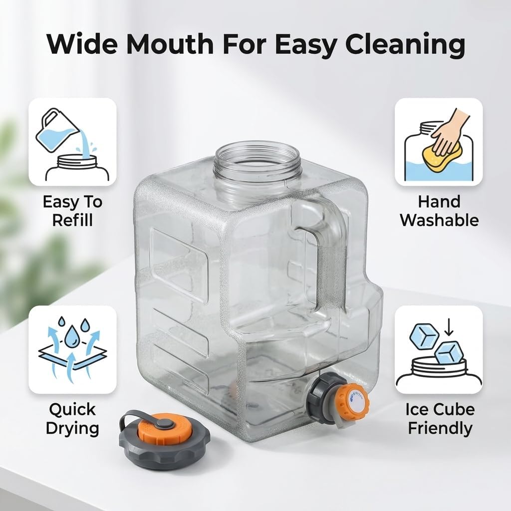 2.11-5.28 Gallon Water Jug, Camping Water Container with Spigot, No Leakage Water Tank Compatible with Electric Water Pumps, Water Bucket for Emergency Outdoor Hiking Picnic