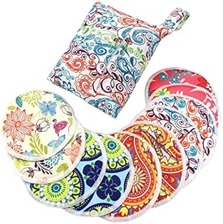 Pinowu Organic Bamboo Nursing Pads - 10 Reusable Pads + Wet Bag + Wash Bag, Breastfeeding Nipple Pads for Maternity Breast Feeding (Super Comfy, Large 12cm)