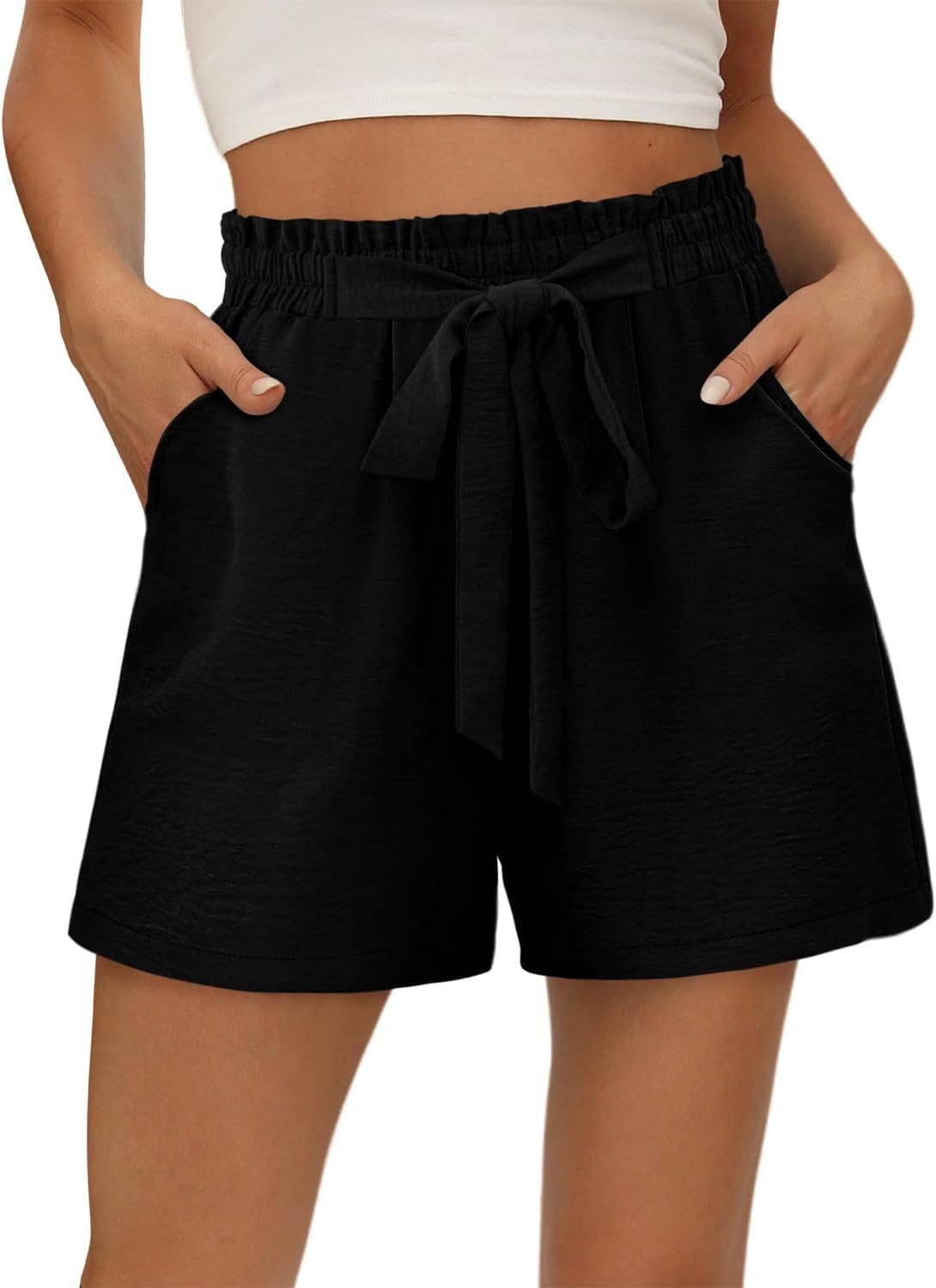 KISSMODA Womens Summer Shorts with Pockets Lightweight High Waisted Adjustable Tie Knot Loose Casual Short - Image 2