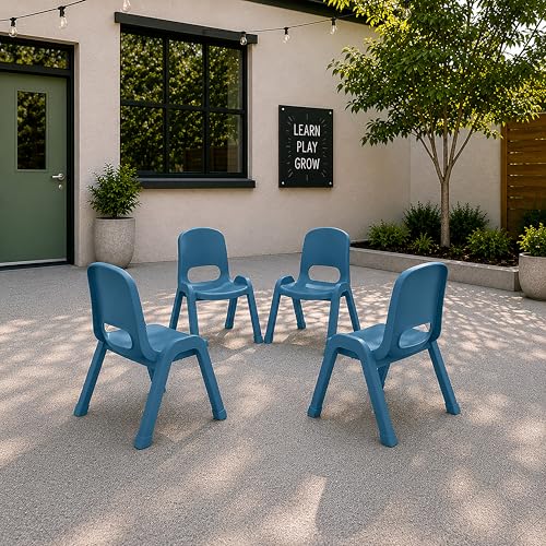 Image of ECR4Kids Plastic Stackable SitRight Chair, 11in, Classroom Furniture, Peacock Blue, 4-Pack | Durable plastic, GREENGUARD Gold Certified, 3-5 years, 74 lb capacity, fully assembled, indoor and outdoor, classroom /home