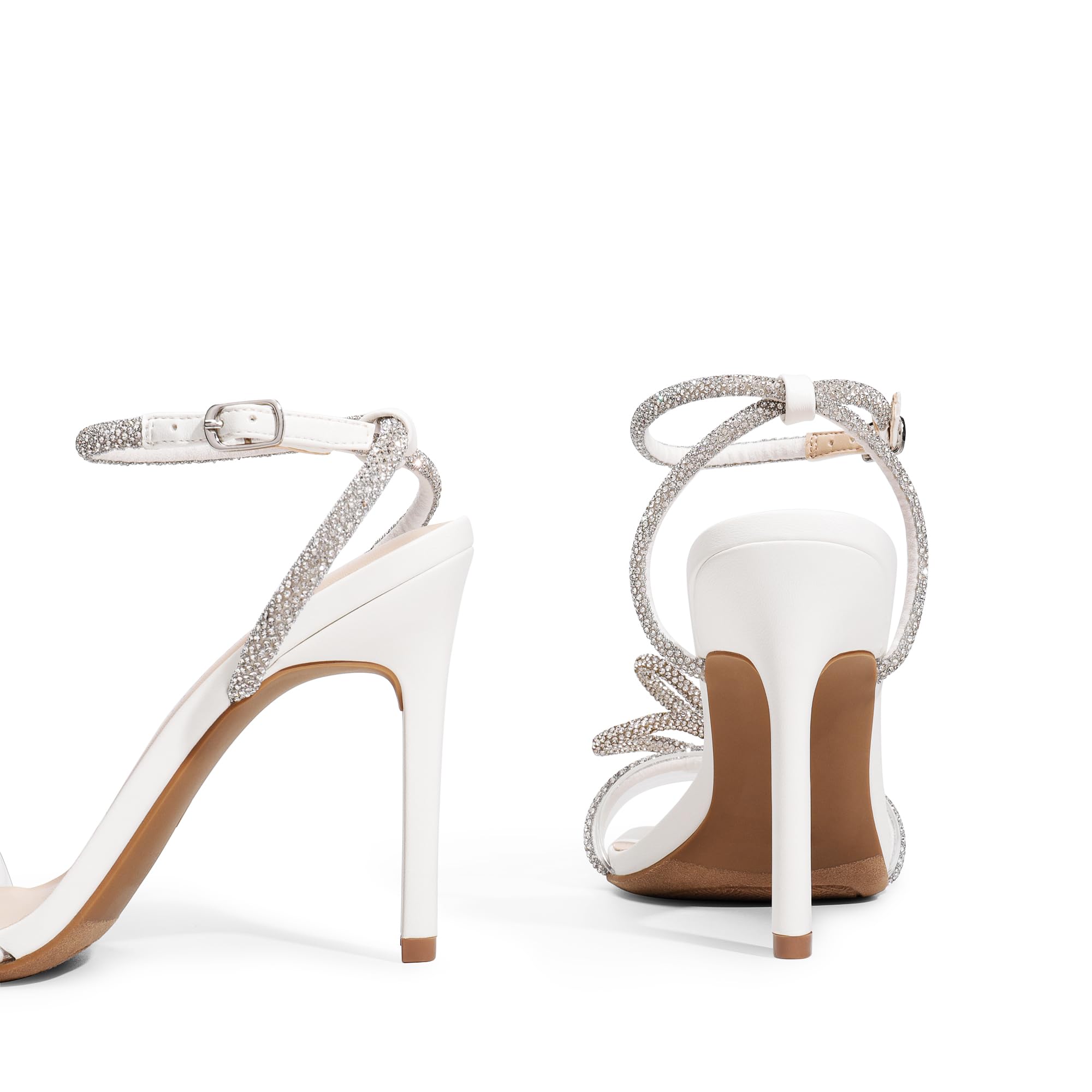 DREAM PAIRS Sandali da donna con doppio fiocco di cristallo trasparente con tacco slingback punta quadrata scarpe per feste di nozze