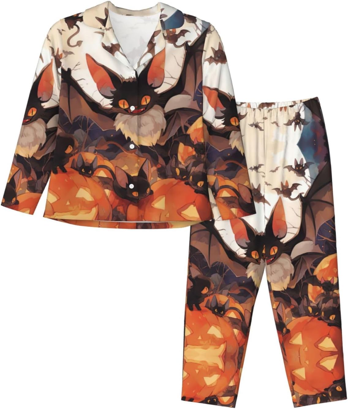 Halloween Bats Grey Print Christmas Pajamas For Women,Matching Pajama Sets,For Holiday And Thanksgiving