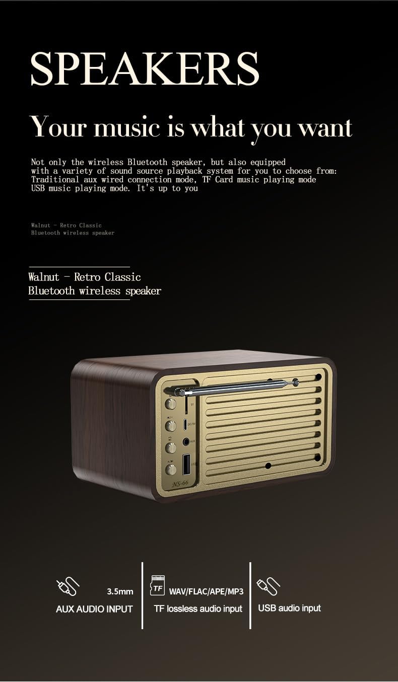 Vintage Wood Bluetooth Speaker,1500mAh Rechargeable Portable Radio with Rotary Built-in FM Antenna,Bass & Treble Control,Retro Radio Bluetooth Speaker for Home Kitchens and Living Rooms（Green）