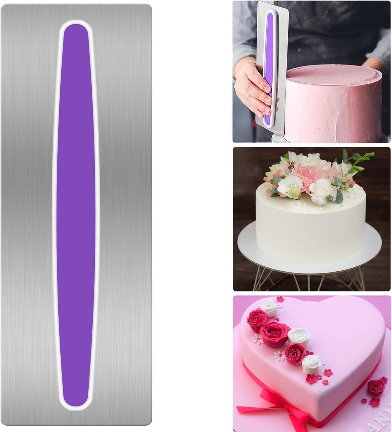 RomaxxGeebymol Cake Scraper Stainless Steel Buttercream Smoother Cake Edge Smoother Baking Cakes Comb Icing Polisher Mousse Cream Metal Cake Decorating Tool for Cake Pastry Cream Baking DIY (TH)